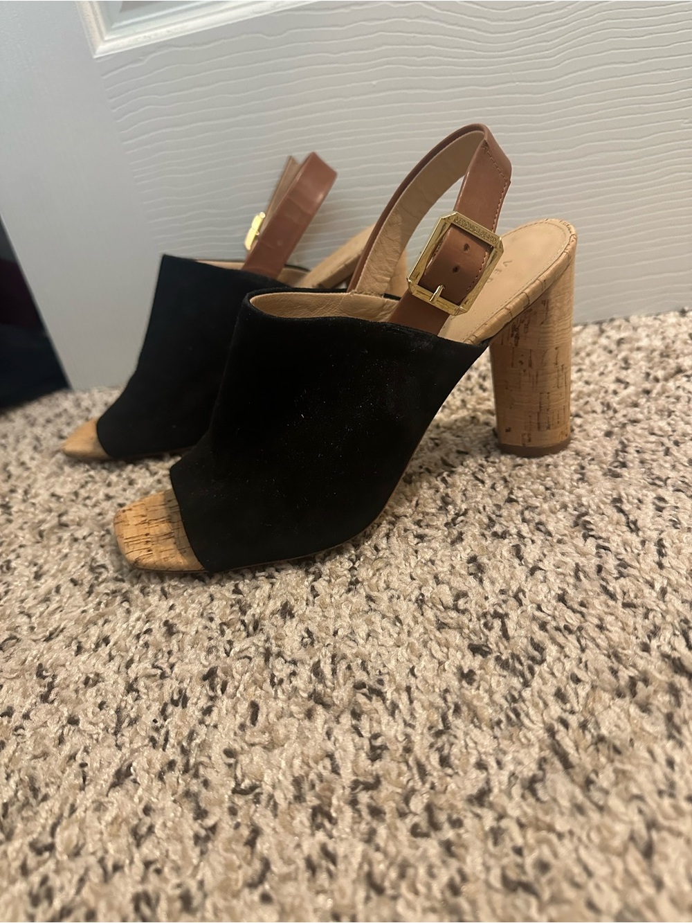 Veronica Beard Bodhi Black Suede Slingback Cork Block Heel Sandals 7.5